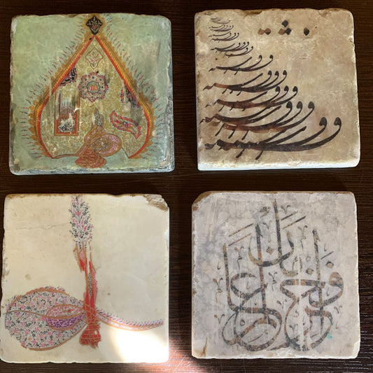 Turkish Natural Stone Tile Coasters Set