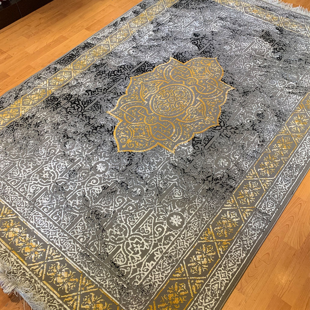 Bamboo Silk Carpet - Grey & Yellow