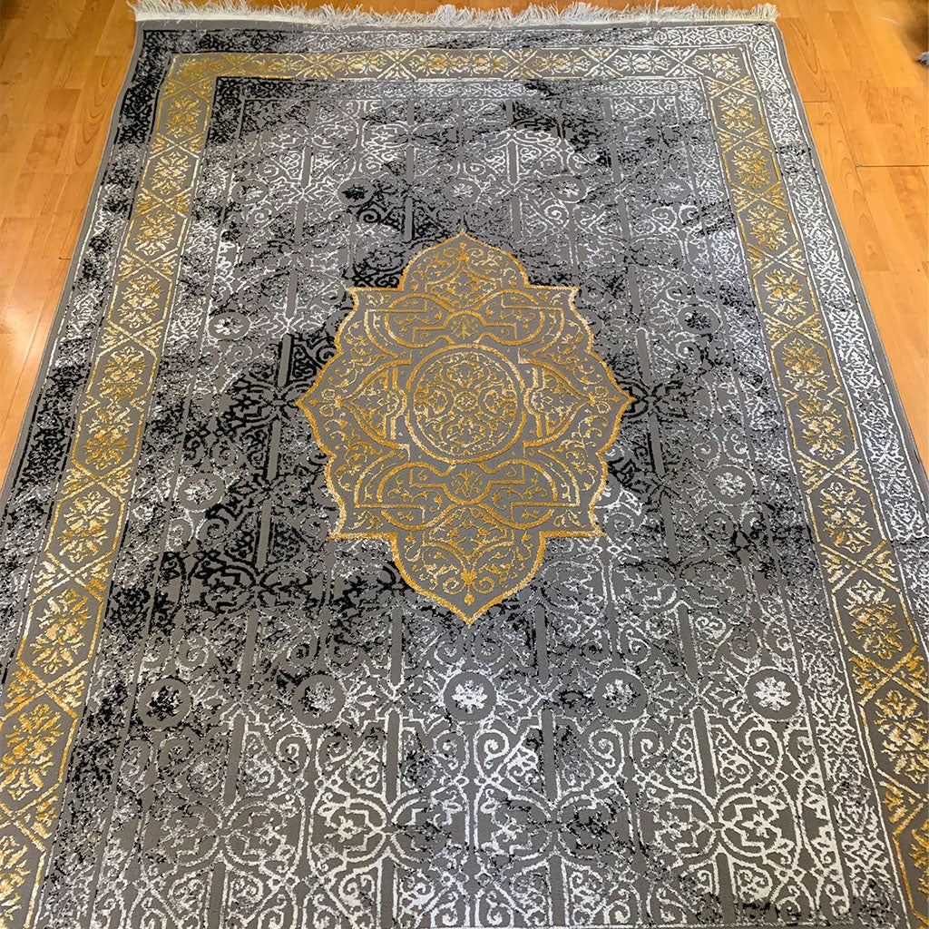 Bamboo Silk Carpet - Grey & Yellow