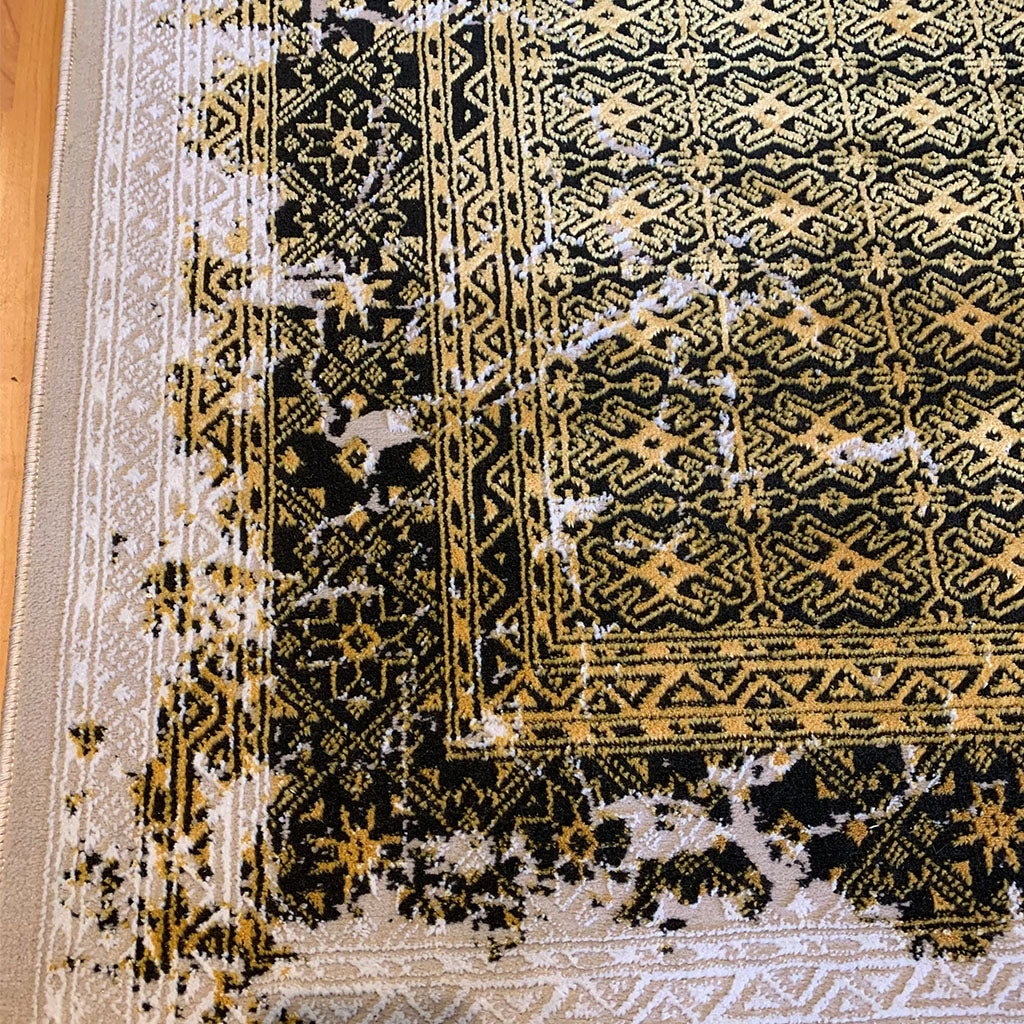 Bamboo Silk Carpet - Black, White & Yellow